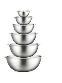Stainless Steel Mixing Bowls (Set Of 6) Stainless Steel Mixing Bowl Set - Easy To Clean, Nesting Bowls For Space Saving Storage, Great For Cooking, Baking, Prepping - Silver 6-piece Set - View 1