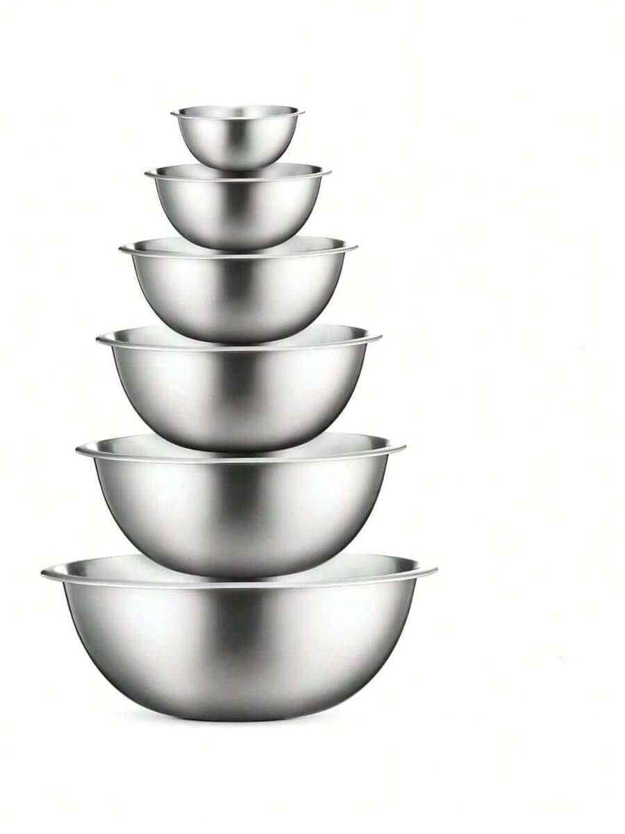 Stainless Steel Mixing Bowls (Set Of 6) Stainless Steel Mixing Bowl Set - Easy To Clean, Nesting Bowls For Space Saving Storage, Great For Cooking, Baking, Prepping - Silver 6-piece Set - View 1