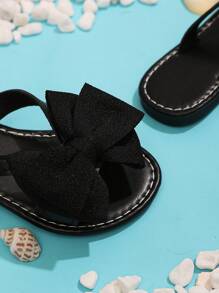 1 Pair Black Toddler/Girls' Flat Beach Sandals, Soft Fabric Butterfly Decor Slip-On Round Toe Design, Fashion & Cute Roman-Style Home Slippers Suitable For 3-15 Years Old Girls Daily, Beach, Vacation, Summer New