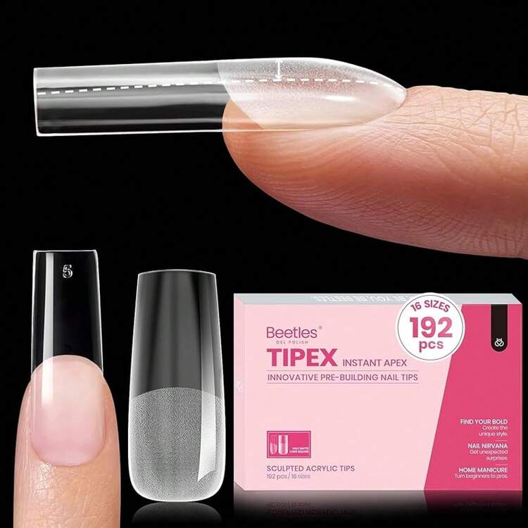 Instant Apex Nail Tips Almond Medium Acrylic Nail Tips, Pre-Etched Pre-Building Strong Thick Long Lasting,16 Sizes,192 Pieces - 0I-Square Long 192 cái (Đầu móng tay Tipex) - Xem 1