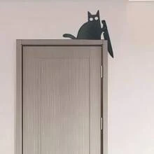 Decorazione da parete in stile classico a forma di gatto nero - silhouette retrò 2D con coltello, decorazione plastica Ognissanti e per tutto l'anno per soggiorno, camera da letto, sopra la porta - senza bisogno di elettricità, facile da appendere, elemento d'arredo camera da letto, design stravagante, decorazione, decorazione a coltello, per interior designer, piatto 2D