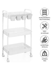 Carrito organizador de acero multifunción con ruedas fácil de mover almacenamiento cocina oficina baño resistente multiusos muebles organizador hogar práctico moderno