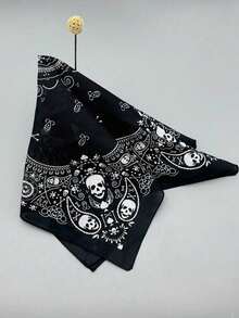 1pc Headscarf/Bandana, Hip Hop Style Flaming Skull Pattern, Unisex For Outdoor Sports, Motorcycle Face Mask - Multicolor - View 4