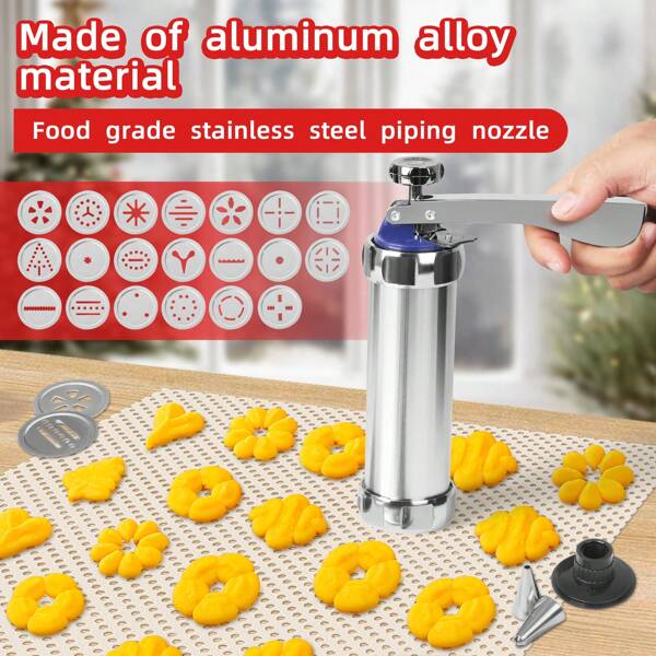 1 Set, DIY Edelstahl Keks-Ausstechform Spritze, Kuchen Sahne Dekorations Maschine, Keks Backmould Werkzeug, Heim-Backen Set, DIY Backen Set, Küchen Kleingeräte, Keks Pressmaschine, zum Herstellen von Keksen, Kuchen, Sahne Dekoration