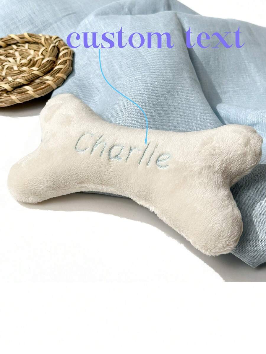 1pc Personalized Dog Bone Toy, Embroidered Dog Toy, Customizable Puppy Name Gift, Pet Customized Gift - White - View 1