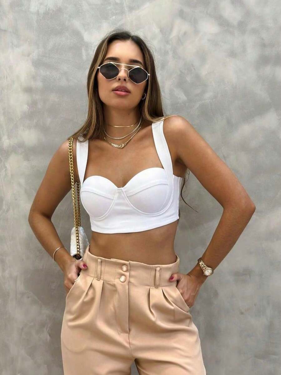 Women's Crop Top With Straps For Summer - Kem - Xem 1