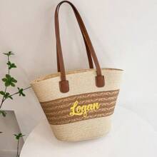 1pc Customized Large Straw Tote, Straw Bag,Beach Bag,Crochet,Women's Wedding Clutch,Summer Bag,Handmade Personalized Gift, Wedding Bachelorette Party Bridal Shower Engagement Beach Vacation Shoulder Bag