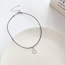 1 件时尚简约可爱甜美蜡绳黑色/银色/五角星/月亮/太阳/闪电/空心星/吊坠项链，适合女士日常佩戴，防锈金属 - 黑色 - 查看 5