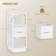 HEXCELEN Bedside Table, Side Table With Open Compartment, Narrow Bedside Table With 1 Fabric Drawer, Modern, For Bedroom, Living Room, 30 X 24 X 60 Cm - trắng - Xem 8