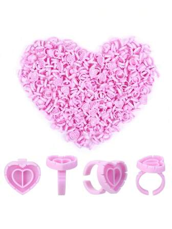 100 piezas Tazas de goma con forma de corazón, anillo de goma, tazas para tinta de tatuaje - Hipoalergénico, adecuado para extensión de pestañas, arte de uñas y trabajos de maquillaje. Anillo adhesivo para pestañas con forma de corazón linda (consumibles disponibles), usado para extensión de pestañas, sin olor, sin electricidad necesaria, accesorios para extensión de pestañas