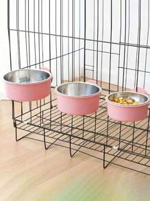 PETSIN 1pc Stainless Steel Hanging Dual-Purpose Pet Bowl With Anti-Spill Fixation For Dog Crate Use