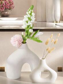 两件套陶瓷花瓶，圆形甜甜圈造型，适合插芦苇草，北欧简约波西米亚风格，适用于客厅、婚礼、晚宴、卧室等场合，玻璃花瓶 - 彩色 - 查看 5