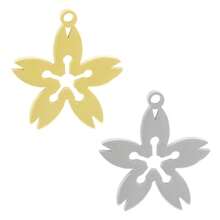 2pcs Fashionable 304 Stainless Steel Gold/Silver Plant & Flower Pattern Pendant, Vacuum Electroplated Durable Craft, Suitable For Necklace, Earrings, DIY Jewelry Making
