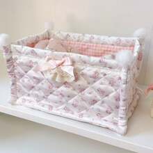 1 高端奢华可爱立体蝴蝶结蕾丝收纳篮和化妆包，带粉色小猫图案和粉色小花图案，多种图案合一，桌面杂物收纳篮，口红化妆刷护肤品收纳篮，桌面摆件 - 彩色 - 查看 16