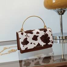 1pc Women Contrast Color Embroidered Cow Pattern Soft Flap Cover Handbag, Suitable For Outing, Photography, Travel, And Visiting, Tote & Shoulder Bag - Multicolor - View 14