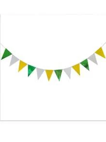 15pcs Gold, White And Green Triangle Pennant Banners Decoration For Birthday, Wedding, Engagement, Bachelor Party, Retirement, Valentine's Day, New Year, Christmas, Room, Garden