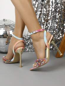High Heel Fashionable Pointed Toe Metal Sandals, Casual For Daily Wear In Summer - Pink - View 7