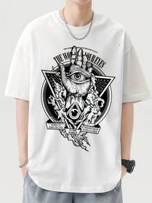Eye Graphic Print Men's Summer T-Shirt, Men's 220gsm New Summer Casual Crew Neck Pure Cotton Short Sleeve T-Shirt (1 Pc) - 白色 - 查看 1