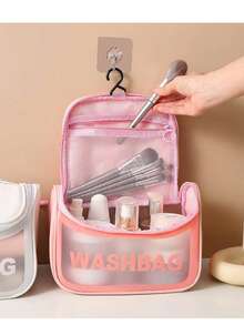 Bolsa Necessaire Washbag Organizador De Mala Impermeável Transparente Maquiagem Viagens - Coral - Visão 3