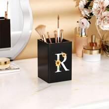 Praktischer acrylischer Stifthalter, Stiftbecher, minimalistischer Stiftehalter mit Namensschrift-Muster, multifunktionaler Schreibtischorganizer, Make-up Pinsel Aufbewahrung, stabile Bürozubehör, modernes Design, Studiendekoration