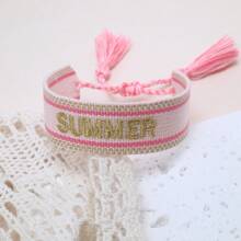 1 Peça Pulseira Bordada Criativa Vintage com a Letra "SUMMER", Pulseira de Amizade Estilo Boho Praia, Adequada para Família, Amigos, Estudantes, Férias, Presentes, Praia, Viagem, Festa