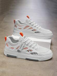 2025新款透气网眼白色增高运动休闲厚底运动鞋男士，轻便网眼运动鞋，适合男学生 - 黑色 - 查看 3