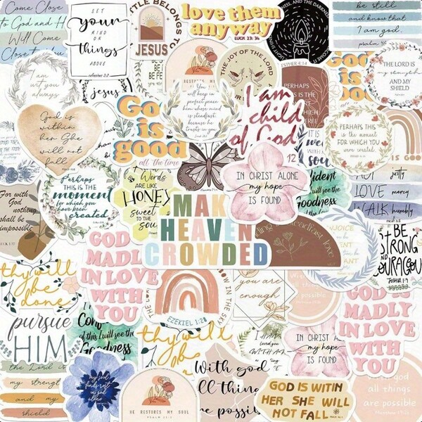 50 piezas/paquete Pegatinas con versículos de la Biblia: Pegatinas cristianas inspiradoras adecuadas para regalos de Pascua, aplicables a botellas de agua, portátiles, patinetas y otros conjuntos de graffiti estéticos vibrantes, diarios, álbumes de recortes, artículos de fiesta, ideales para invierno y Año Nuevo