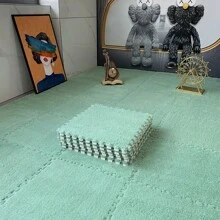 12pcs/Set Thick Bottom Interlocking 12"X12"X0.39" Plush Carpet Tiles, Navy Blue Color, Soft Shag Area Rug Mats For Living Room, Bedroom, Game Room. Foam Backed, Washable, Easy To Trim & Interlock, Suitable For Home Decor