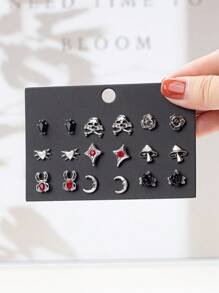 Set de 9 pares de aretes de estilo gótico con diseños de estrella, luna, araña y rosa, de alta gama, para uso casual y de viaje