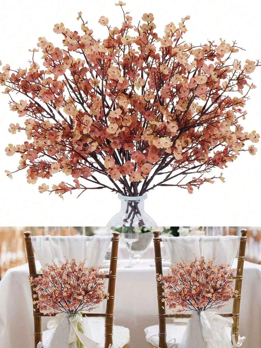 4 件咖啡色秋花人造满天星散花，可用作 DIY 花束、厨房、办公室、卧室、餐桌装饰、秋季装饰、人造花、咖啡色满天星、人造植物、家居装饰、感恩节、万圣节