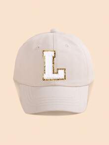 1 szt. Jednolita beżowa czapka baseballowa z dekoracją liter, dla dziewczynek w wieku 1-5 lat, codzienny ubiór na wiosnę i lato