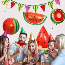 5pcs Summer Watermelon Theme Foil Balloon Set, Inflated Triangular Watermelon Can Stand, 3D Spherical Watermelon, Suitable For Summer Theme Party, Graduation Party, Birthday Party, Holiday Event Decoration