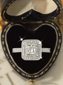 925 Sterling Silver Geometric Princess Cut Cubic Zirconia Ring, December Birthstone, Suitable For Occasions Such As Date, Party And Everyday Wear, Luxurious Jewelry, Random Packaging Box Style