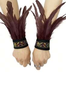 1 paire de brassards avec garniture de plumes dans un style gothique, accessoire de costume pour les fêtes de mascarade et les représentations