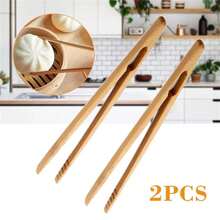 2Pcs Pinzas de Madera de Bambú de 18cm para Tostadas, Ensaladas, Tostador, Tocino, Azúcar, Té Helado, Pinzas de Té, Utensilios de Té para Cocina