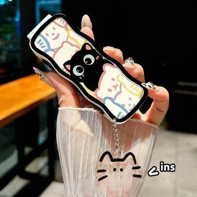 1个便携式折叠梳，带小猫图案气垫和迷你镜子，赠品，旅行，平价好物，旅行必备