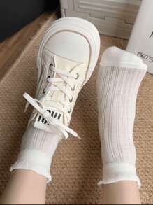4 Pairs Thin Breathable Mesh Ankle Socks, Solid Color Lace Bow Ballerina Style Short Socks, Spring/Summer