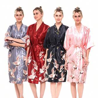 1pc Faux Silk Robe, Thin Lightweight Kimono Robe, Tie-Waist Short/Long Bathrobe For Women, Sexy Satin Sleepwear, Couple Loungewear, XXL Size For Men
