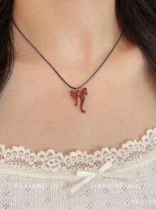 1pc Fashionable Red Bow Decor Pendant Necklace, Suitable For Ladies Daily Wear, Gift For Girlfriend/Wife On Valentine's Day, Birthday, Anniversary, Party