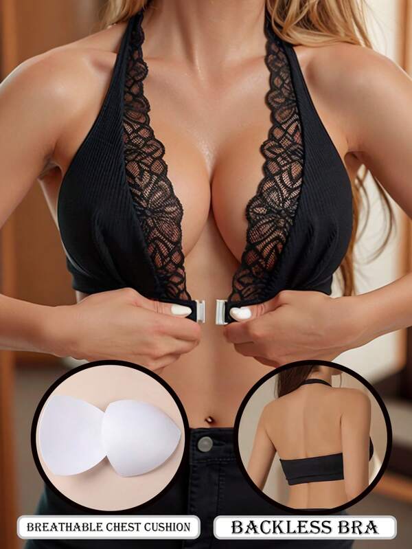 Women Front Closure Bra Push Up Bra Adjustable Sexy Bra For Women Crop Top Bras No Steel Ring Lace Backless Bra Female Underwear