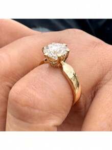 1 pièce Bague ronde élégante et luxueuse, bague de fiançailles, bague de mariage à six griffes, cadeau d'anniversaire pour les femmes, pour toutes les occasions (sans boîte)