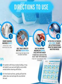 1 pieza Limpiador/Descalcificador para lavadora y lavavajillas - Pastillas de limpieza profunda para lavadoras de carga frontal y superior de alta eficiencia, desodorizante séptico, limpia el tambor interior y el sello del tanque de lavandería