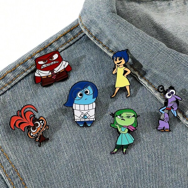 Disney 6pcs Disney Inside Out 2 Brooch Pins - Cute Cartoon Enamel Metal Badges, Colorful Emotion-Themed Designs For Clothing, Backpacks & Accessories - Ideal Festive Gift, Animated Character Pins|Playful Design|Alloy Brooch Backpack For School