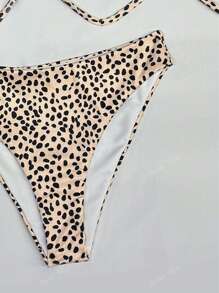 بكيني نسائي ذو طبعة نمر - قطعتين مع سلك V-شكل، قطع عالية مع أشرطة رفيعة وخصر مربوط، مصنوع من خليط مرن من البولي إستر والسبانديكس، قابل للغسل بالغسالة - مثالي للشاطئ والحمام، بكيني عالي الخصر