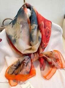 1pc Women's Orange Chiffon Scarf, Lightweight, Versatile, Suitable For Spring, Autumn, Travel, Sun Protection