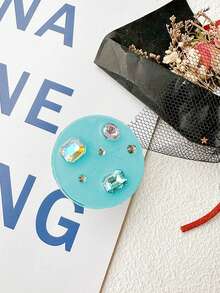 1 Pc Multi-Color Artificial Crystal Rhinestone Round Mobile Phone Holder, Expandable Air Cushion Phone Stand Compatible With IPhone, Android Phone, Gift For Birthday, Family, Friends Push-Pull Phone Grip, Phone Accessories Compatible With IPhone, Android Phone, Gift For Birthday, Family, Friends - Multicolor - View 6