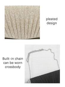 1pc Horizontal Square Hard Material Stylish Evening Bag With Crinkled Trim Open Pocket Evening Bag Everyday Wear Women's Bag Chain Shoulder Bag Clutch Bag Suitable For Going Out For Party And Commuting