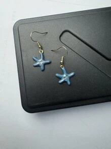 1 Par de Brincos Pingente Decorado com Cristais em Formato de Estrela do Mar Estilo Praia, Uso Versátil Diário e de Presente para Mulheres