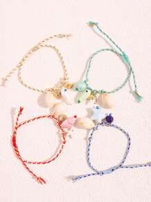 1pc Fashion Delicate Summer Beach Vacation Style Personalized Fish, Seashell, Starfish Pendant Bohemian Bracelet For Women, Suitable For Daily Outfit And Beach Vacation