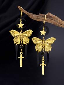 1 Pair Vintage Gothic Style Tassel Star Moon Butterfly Sword Earrings